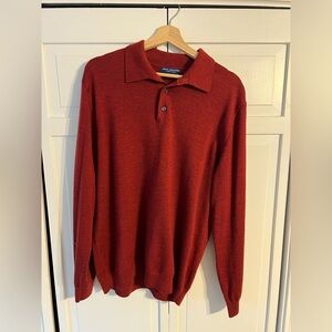 John Ashford Burgundy Merino Wool Polo Sweater L Italy Academia Vintage Preppy
